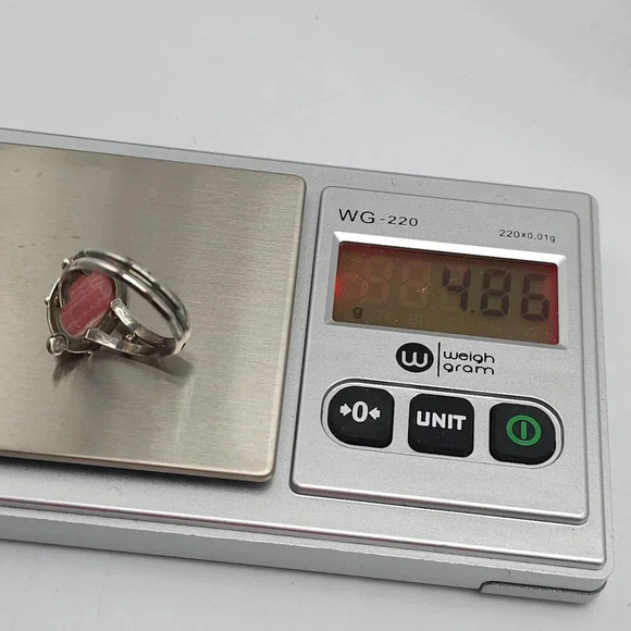 Vintage Sterling Silver Pink Rhodochrosite Ring Ornate Band Size 10 - Picture 5 of 6